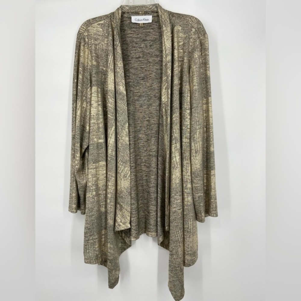 Calvin Klein Woman’s Open Front Gold Metallic knit jacket , Size 1X